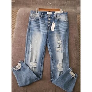 Petra 153 Distressed Skinny Jeans Size 13/30 Button Fly Raw Hem High Rise